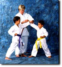 Kathi Wegener, Sandan, Shito Ryu Genbu Kai, demonstating respect and self discipline with karate classes in Cypress and Lakewood, California